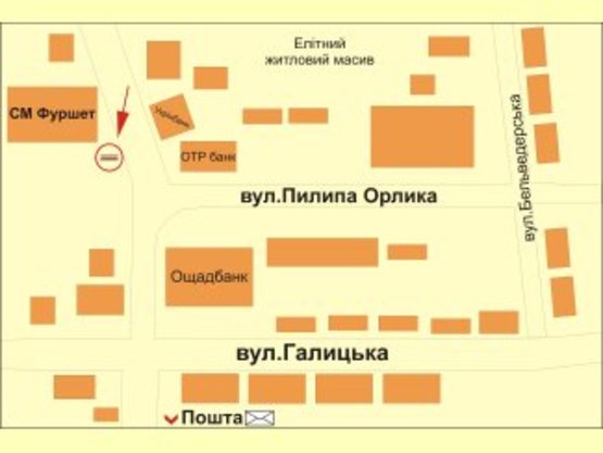 Схема рекламной плоскости по адресу П.Орлика - В.Великого №1