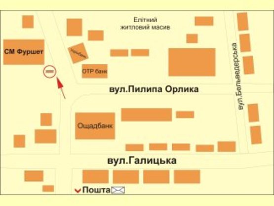 Схема рекламної площини за адресою П.Орлика - В.Великого №1