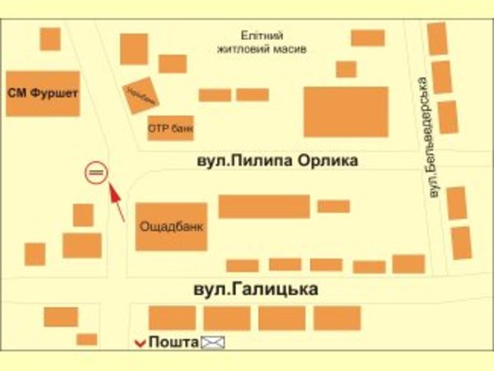 Схема рекламної площини за адресою П.Орлика - В.Великого №2