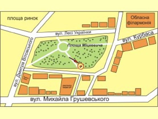 Схема рекламной плоскости по адресу площа Міцкевича (біля кінотеатру Люмєр) правий