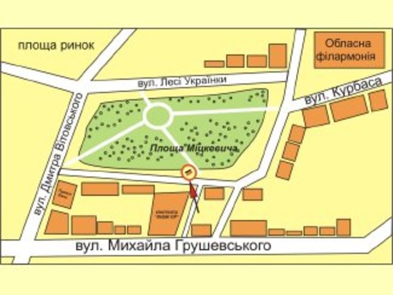 Схема рекламної площини за адресою площа Міцкевича (біля кінотеатру Люмєр) лівий