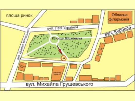 Схема рекламної площини за адресою площа Міцкевича (біля кінотеатру Люмєр) лівий