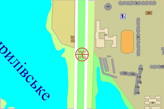 Схема рекламної площини за адресою Оболонский проспект (разделитель), по ходу 550м от Метро"Оболонь" к Петровке