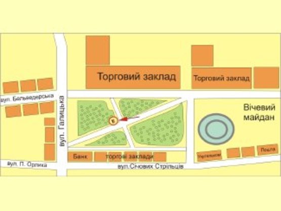 Схема рекламной плоскости по адресу Вічевий майдан-Галицька №1