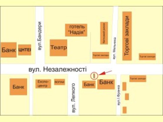Схема рекламної площини за адресою Незалежності 36 (навпроти готеля Надія)