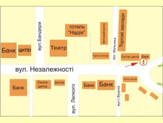 Схема рекламної площини за адресою Січових Стрільців (Екстім центр)