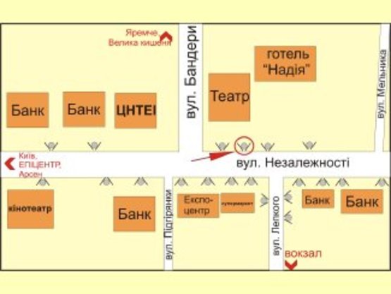 Схема рекламной плоскости по адресу вул. Незалежності (гот. "НАДІЯ") №3 ст.Б