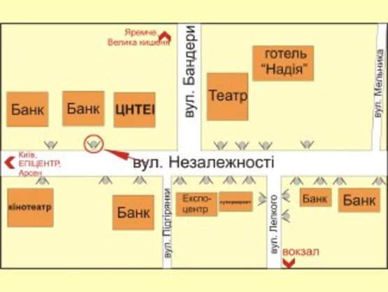 Схема рекламной плоскости по адресу вул. Незалежності ( "УкрінБанк") №1 ст.А