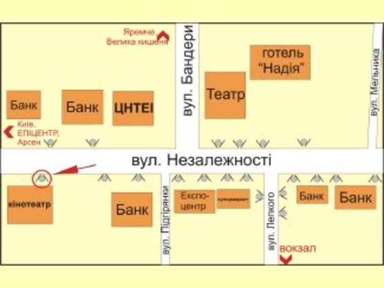 Схема рекламної площини за адресою вул. Незалежності ( Кінотеатр "КОСМОС") №1 ст.Б