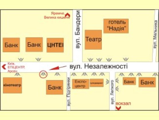Схема рекламної площини за адресою вул. Незалежності ( Кінотеатр "КОСМОС") №2 ст.Б