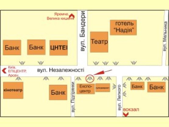 Схема рекламной плоскости по адресу вул. Незалежності (навпроти драм.Театру) №1 ст.Б