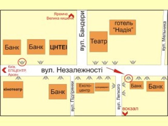 Схема рекламної площини за адресою вул. Незалежності ( навпроти гот. "НАДІЯ") №1 ст.А