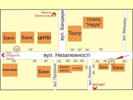 Схема рекламной плоскости по адресу вул. Незалежності ( навпроти гот. "НАДІЯ") №3 ст.Б