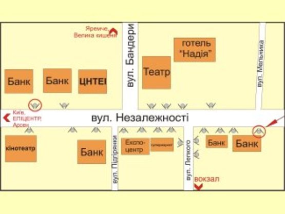 Схема рекламной плоскости по адресу вул. Незалежності - вул.Франка ст.Б   перехрестя