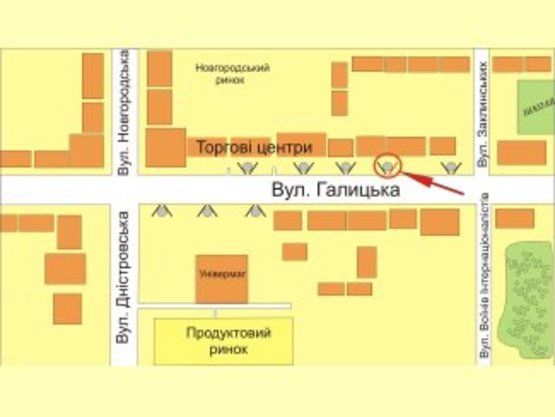 Схема рекламної площини за адресою вул. Галицька (меблі Альба) №2 ст А