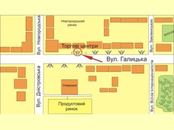 Схема рекламної площини за адресою вул. Галицька (Навпроти "каскад карпати") №5 ст А