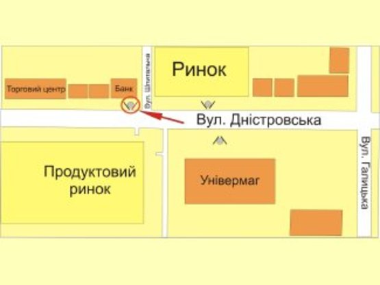 Схема рекламной плоскости по адресу вул. Дністровська -вул. Шпитальна № 2 ст А