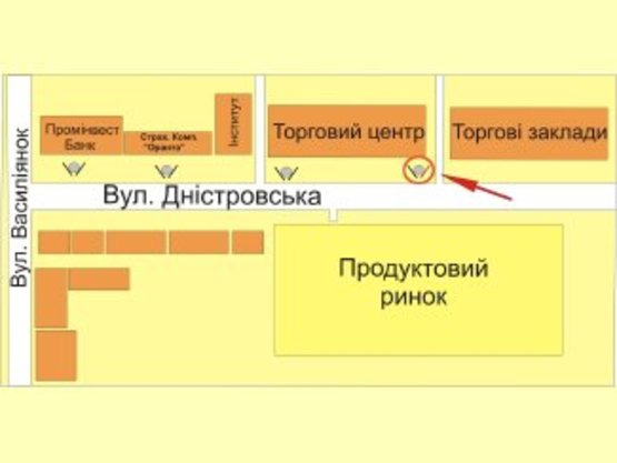 Схема рекламной плоскости по адресу вул. Дністровська (навпроти продуктового базару) №1ст А