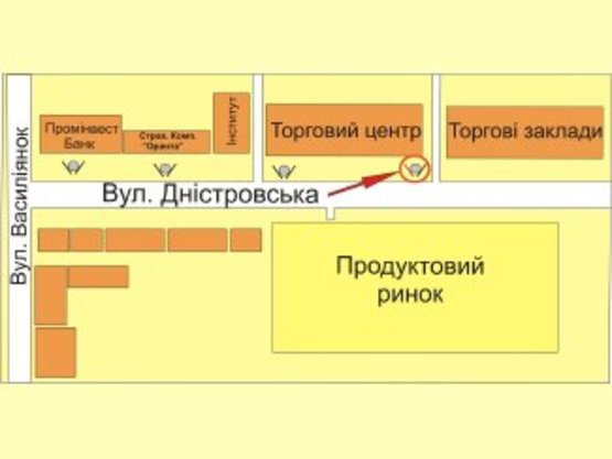 Схема рекламной плоскости по адресу вул. Дністровська (навпроти продуктового базару) №1ст Б
