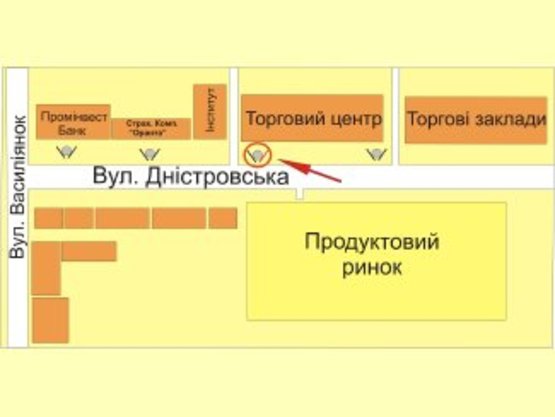 Схема рекламной плоскости по адресу вул. Дністровська (навпроти продуктового базару) №2 ст А