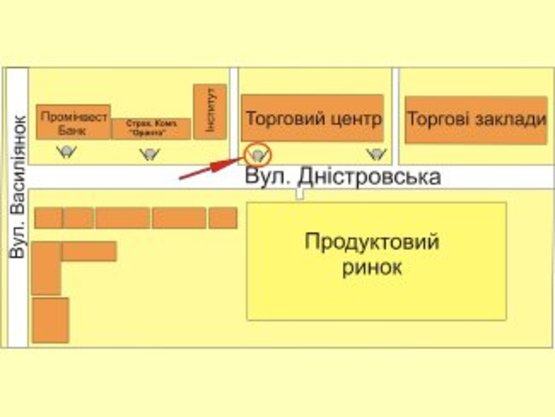 Схема рекламной плоскости по адресу вул. Дністровська (навпроти продуктового базару) №2 ст Б
