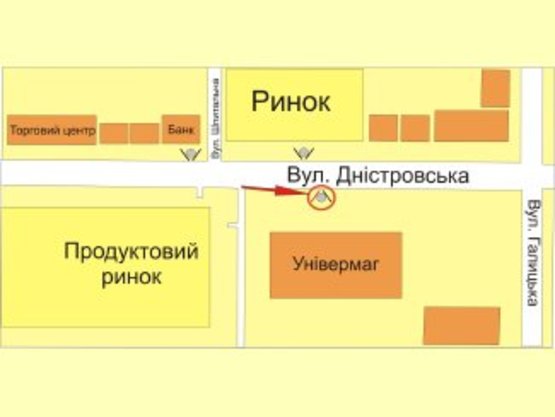 Схема рекламної площини за адресою вул. Дністровська (універмаг "Прикарпаття") ст А