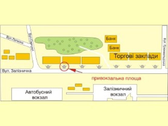 Схема рекламной плоскости по адресу вул.Привокзальна(зупинка кіоски) №7 ст А