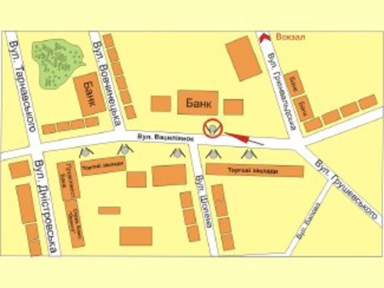 Схема рекламної площини за адресою вул. Васильянок ( статуправління ) №6 ст А