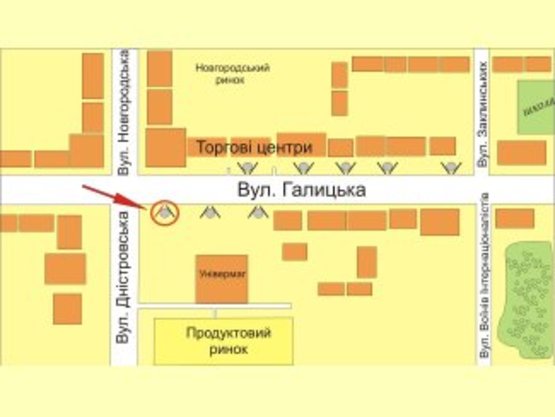Схема рекламной плоскости по адресу вул. Галицька (універмаг Прикарпаття) №1 ст А