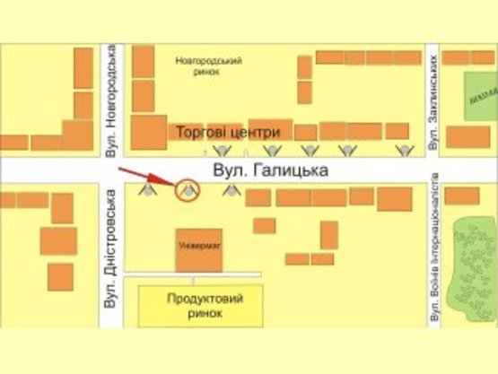 Схема рекламной плоскости по адресу вул. Галицька (універмаг Прикарпаття) №2 ст А
