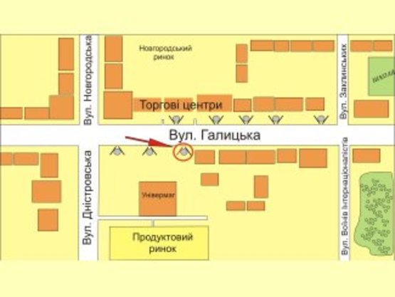 Схема рекламної площини за адресою вул. Галицька (універмаг Прикарпаття) №3 ст А