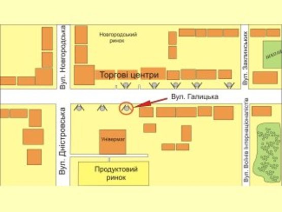 Схема рекламної площини за адресою вул. Галицька (універмаг Прикарпаття) №3 ст Б