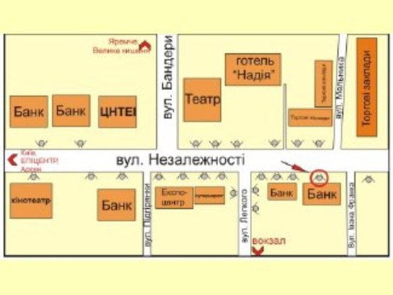 Схема рекламной плоскости по адресу вул. Незалежності -Франка (маг."Мобілочка") ст.А