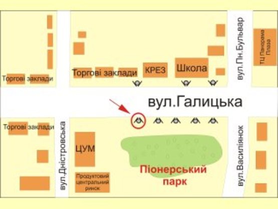 Схема рекламной плоскости по адресу вул. Галицька (вхід в парк) №1 ст А
