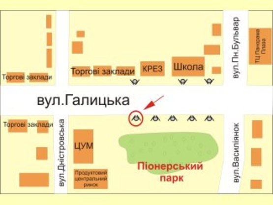Схема рекламной плоскости по адресу вул. Галицька (вхід в парк) №1 ст Б