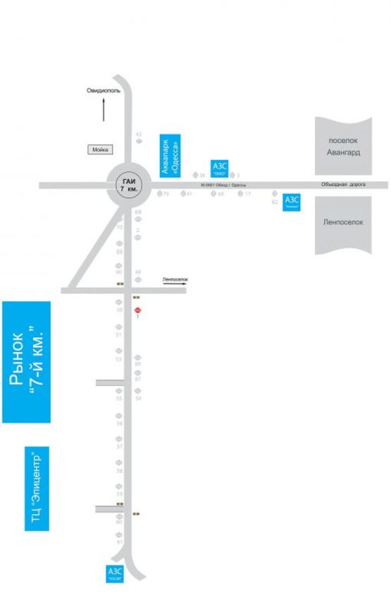 Схема рекламної площини за адресою 7 км. Овидиопольской дороги (9+950), перед повороротом на оптовый промрынок "7км" (на светофоре), движение из города, от "Эпицентра"