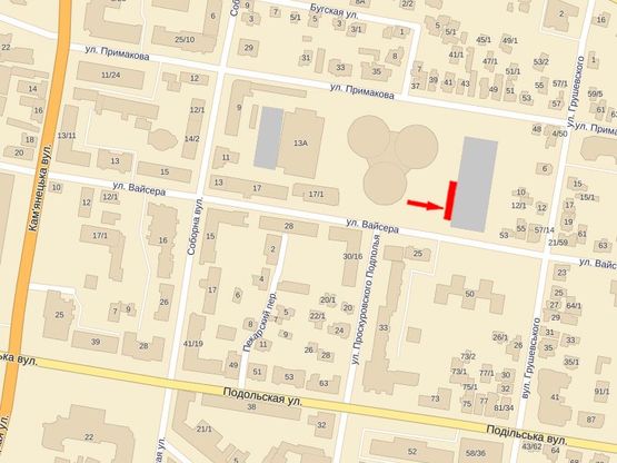 Схема рекламної площини за адресою Соборная ул., 11, возле продуктового рынка