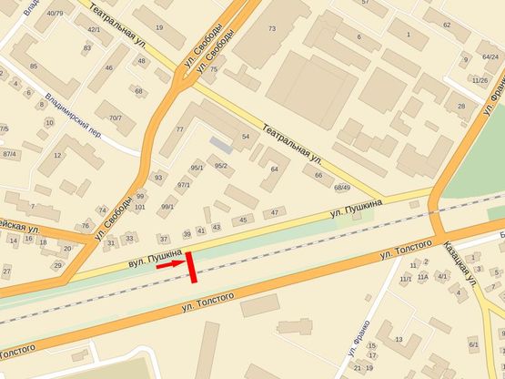 Схема рекламної площини за адресою Пушкина ул., 37, центр города, возле парка им. И.Франка