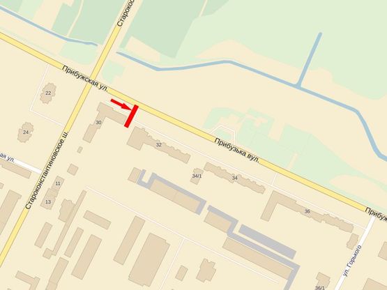 Схема рекламної площини за адресою Прибужская ул., 30, возле магазина "Вопак"