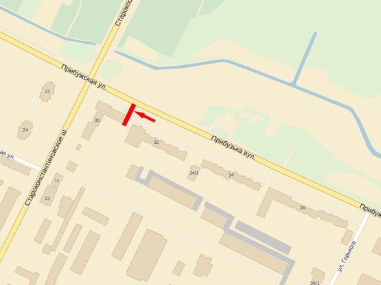 Схема рекламної площини за адресою Прибужская ул., 30, возле супермаркета "Вопак"