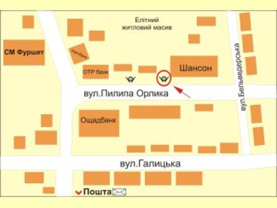 Схема рекламної площини за адресою вул. Пилипа Орлика №1 ст А