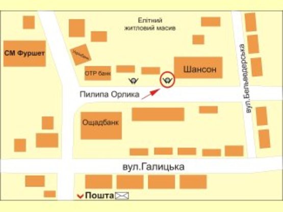 Схема рекламної площини за адресою вул. Пилипа Орлика №1 ст Б