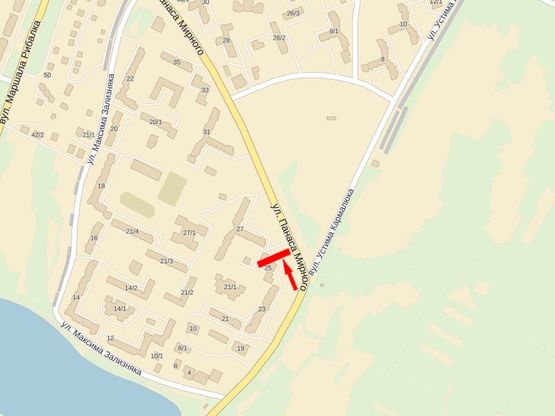 Схема рекламной плоскости по адресу Мирного П. ул. - ул. Кармелюка