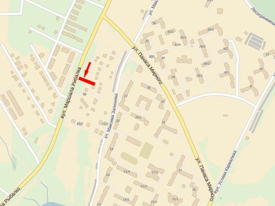 Схема рекламної площини за адресою Рыбалка М. ул., 42, возле супермаркета "Фуршет"