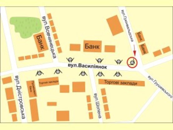 Схема рекламной плоскости по адресу вул. Грюнвальдська-Васильянок №1 ст А