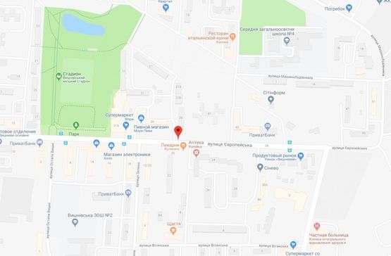 Схема рекламной плоскости по адресу Вишневе, вул.Європейська, буд.35