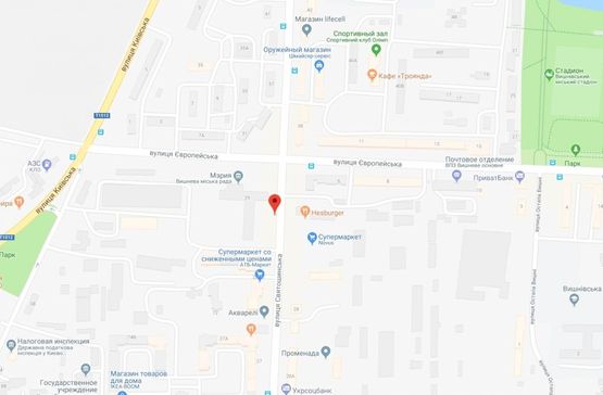 Схема рекламной плоскости по адресу Вишневе, вул.Святошинська, навпротив Новуса, біля Міськради