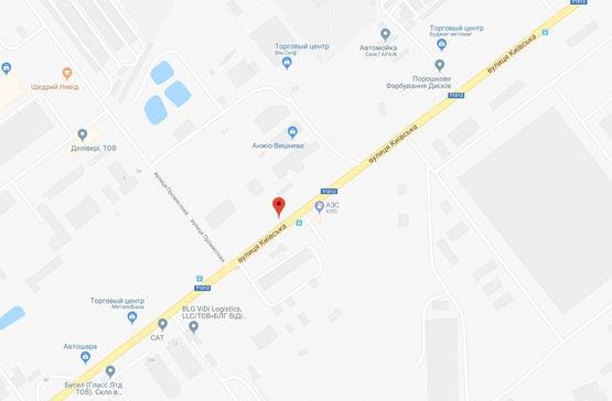 Схема рекламной плоскости по адресу Вишневе, перехрестя вул.Київська та вул.Промислова, поворот на ФОЗЗІ, направлення на Київ