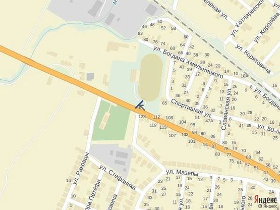 Схема рекламной плоскости по адресу м. Тячів, вул. Армійська, стадіон, аквапарк, ресторани в сторону м. Мукачево