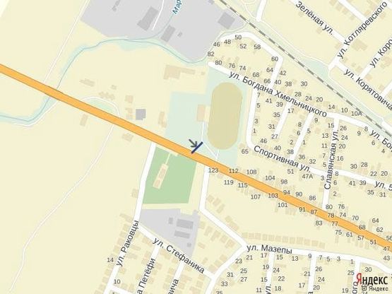 Схема рекламної площини за адресою м. Тячів, вул. Армійська, стадіон, аквапарк, ресторани, в сторону м. Рахів